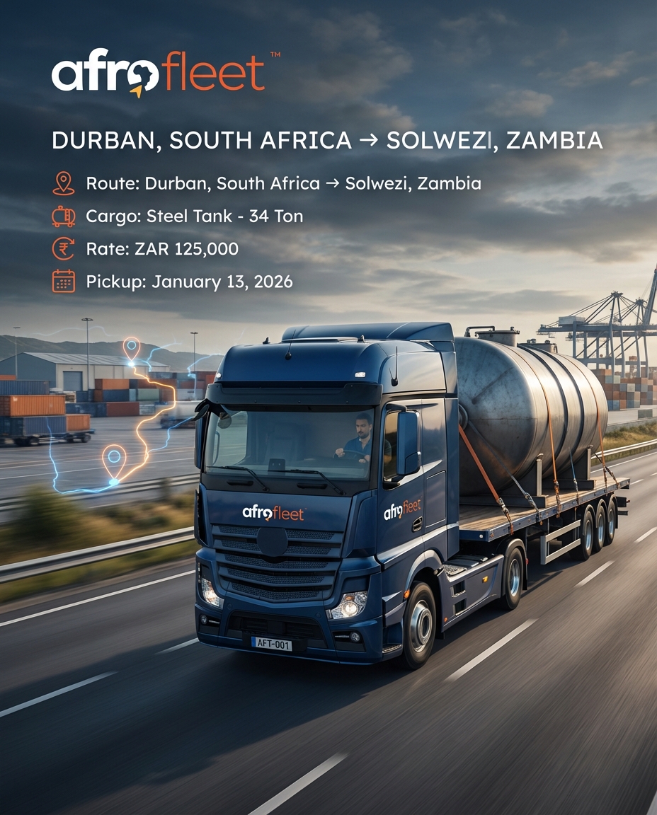 Poster for Steel Tank from Durban, South Africa to Solwezi, Zambia
