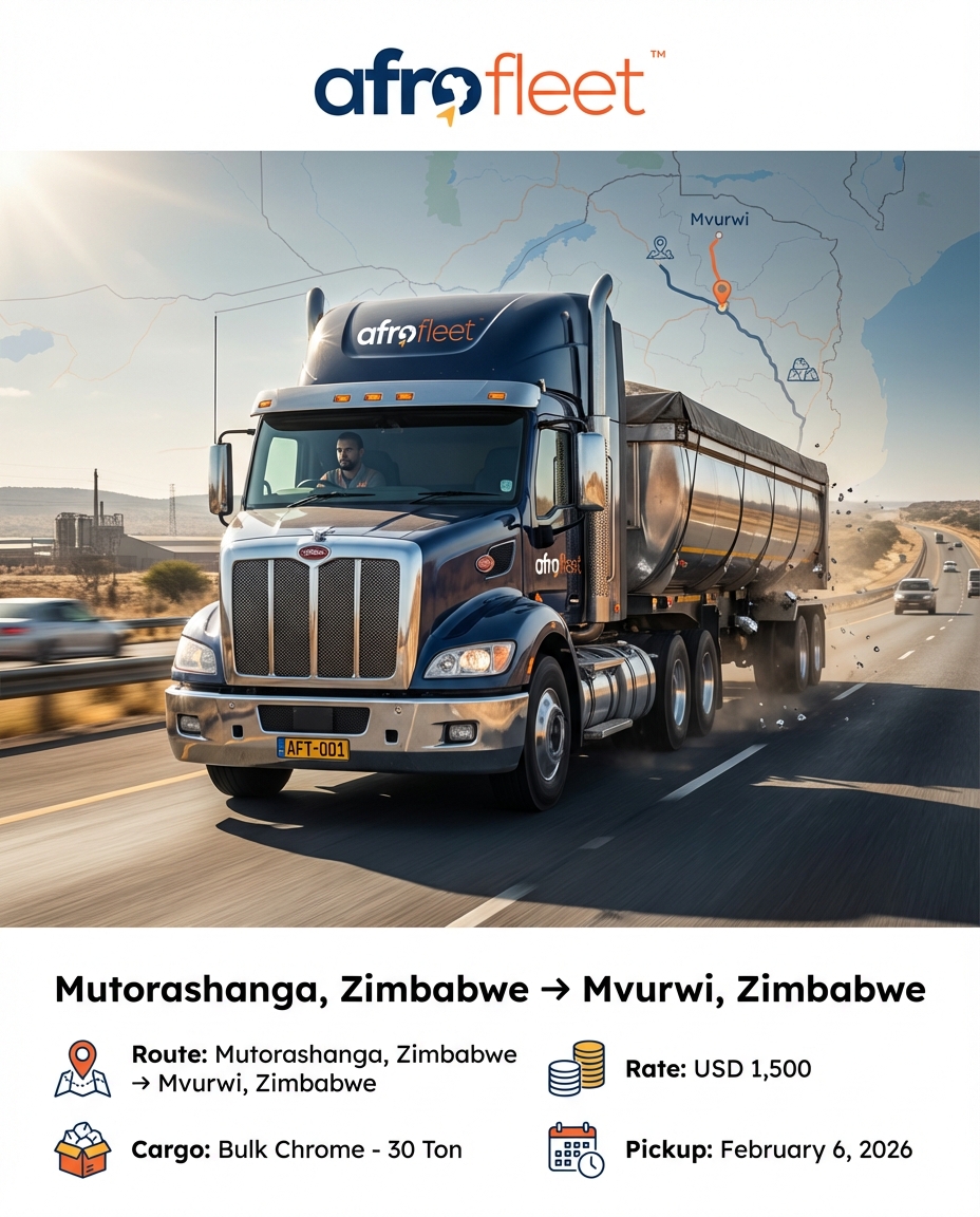 Poster for Bulk Chrome from Mutorashanga, Zimbabwe to Mvurwi, Zimbabwe