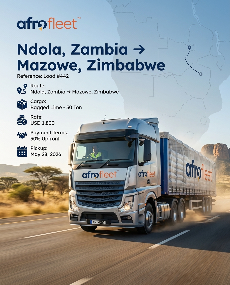 Poster for Bagged Lime from Ndola, Zambia to Mazowe, Zimbabwe
